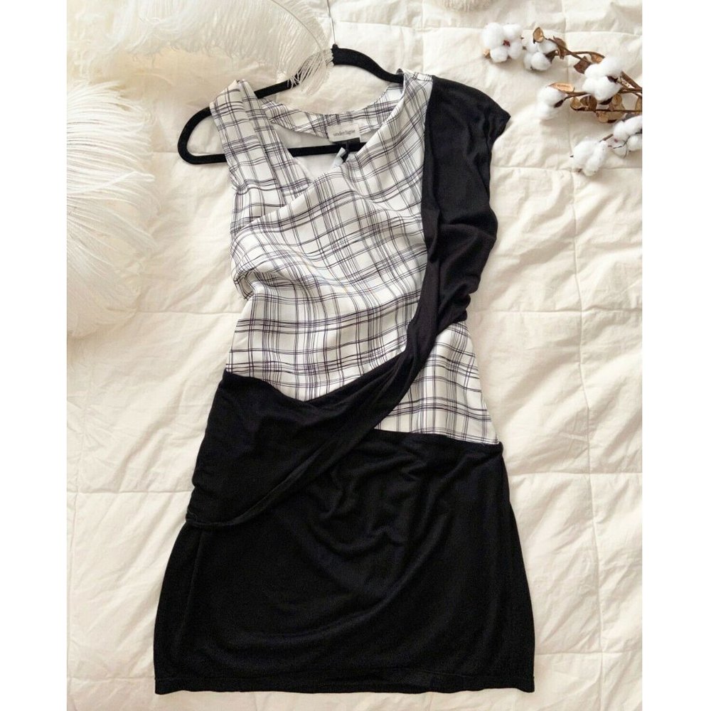 UNDER.LIGNE $500 plaid black white print dress NEW